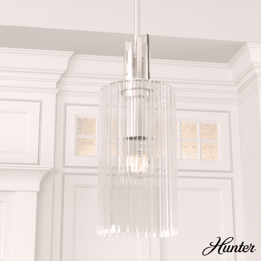 Hunter - Gatz 1-light Brushed Nickel, Mini Pendant Light, Dimmable, Modern Style, Cylinder Shaped, for Bedrooms, Kitchens, Dining, Living Rooms - 19792