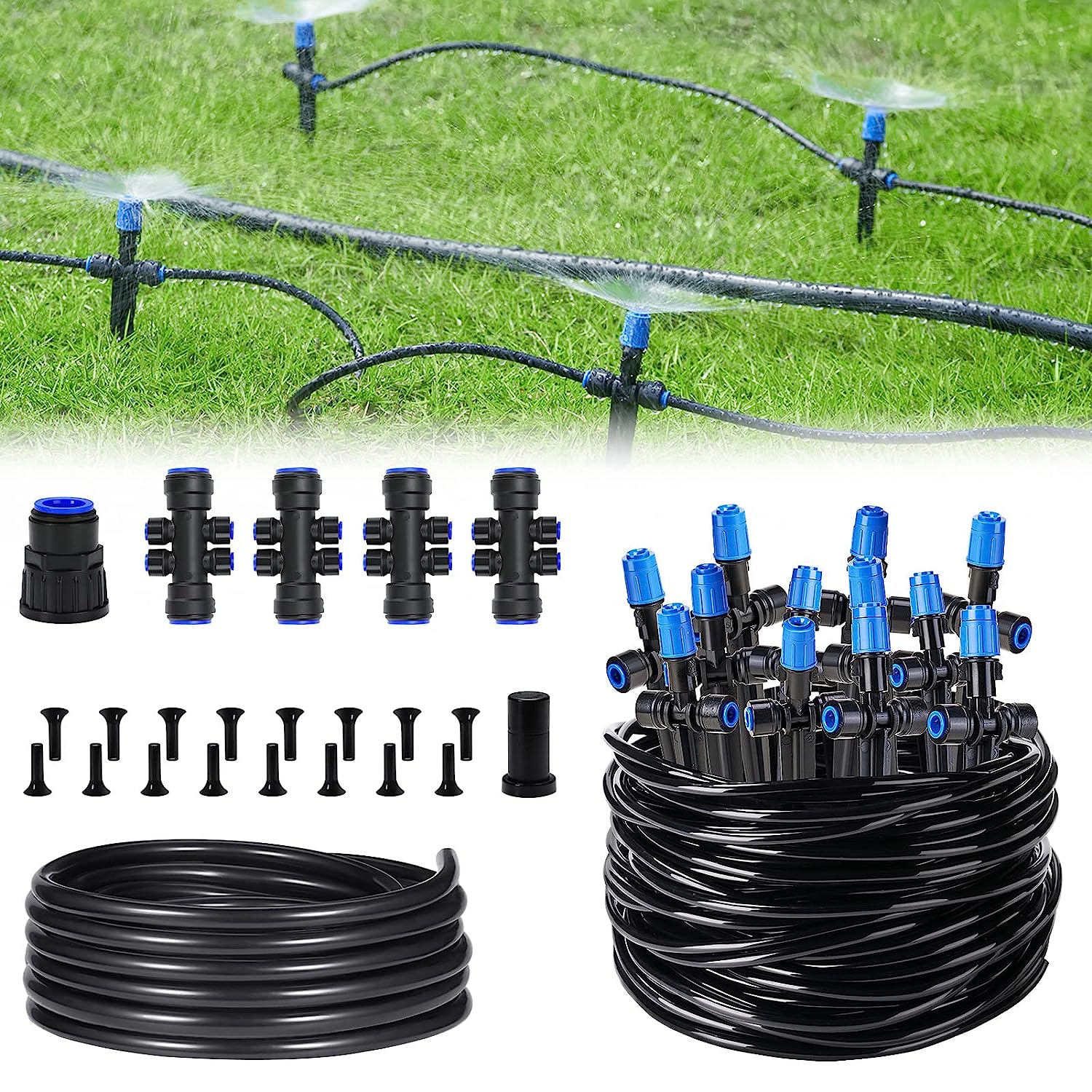 197FT QuickConnect Drip Irrigation Kit with Adjustable FanShaped