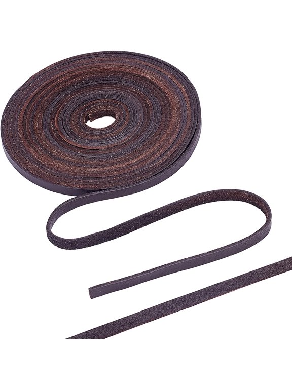 197Inch 6mm Dark Brown Flat Genuine Leather Cord Leather String Full Grain Cord Lace Cowhide Leather Strips for Jewelry Making DIY Craft Projects Belts Keychains Coconut Brown