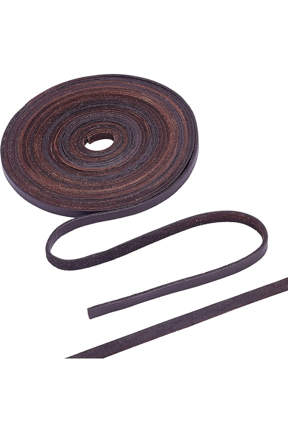 197Inch 6mm Dark Brown Flat Genuine Leather Cord Leather String Full Grain Cord Lace Cowhide Leather Strips for Jewelry Making DIY Craft Projects Belts Keychains Coconut Brown