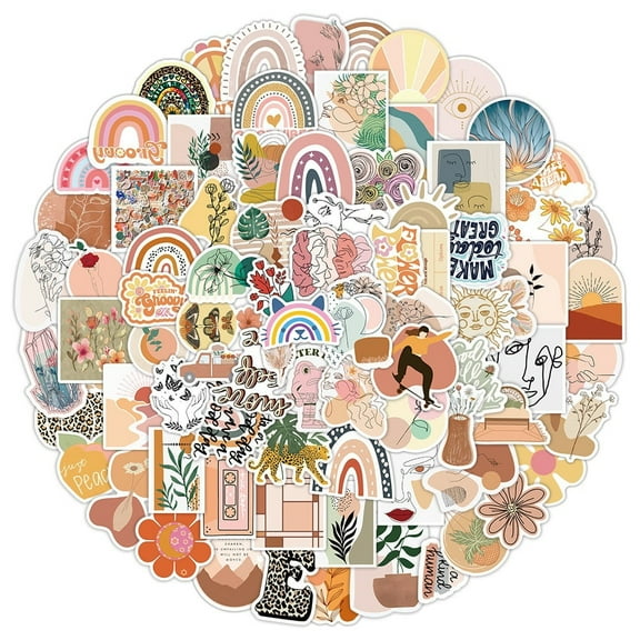200pcs Boho Stickers for Water Bottles, Aesthetic Stickers for Laptop women Girl, Vinyl Vintage Stickers for Phone Journal Scrapbook, Art Stickers Pack