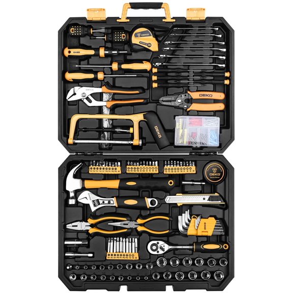 198 Piece Home Repair Tool Kit, Wrench Plastic Toolbox with General Household Hand Tool Set