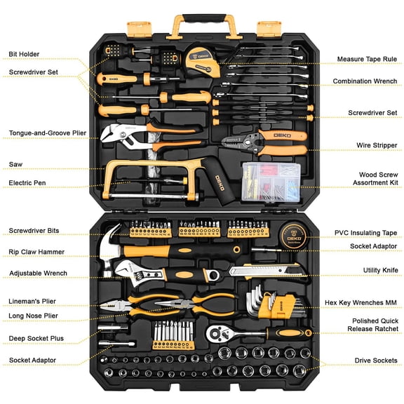 198 Piece Home Repair Tool Kit, Wrench Plastic Toolbox with Household Hand Tool Set