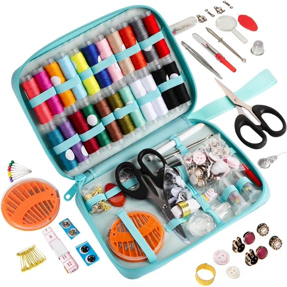 198 count Sewing Kit for Adults Portable Travel Sewing Set,Dorm Room Essentials for Girls, Including Repair Tools Such as and Thread, , Marker pens and Thread kit (Mint)
