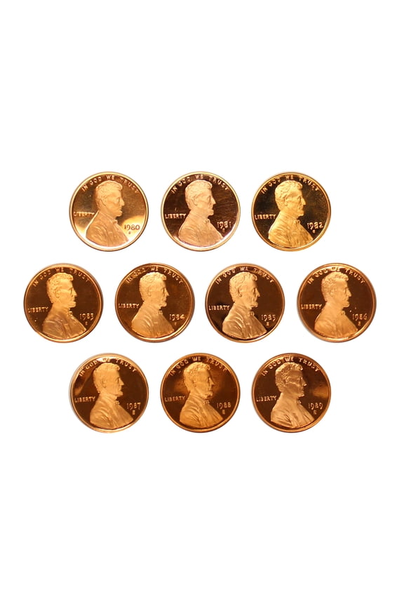 1980-1989 Proof Lincoln Memorial Cent Run - 10 Coin Set