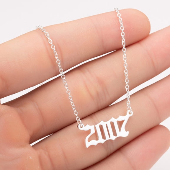 1980-2019 Birth Year Number Charm Pendant Stainless Steel Chain Necklace Jewelry