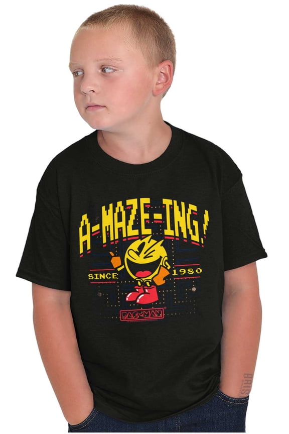 1980 Arcade Game PACMAN A-Maze-Ing Crewneck T Shirts Boy Girl Teen Brisco Brands X