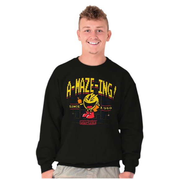 1980 Arcade Game PACMAN A-Maze-Ing Sweatshirt for Men or Women Brisco Brands L