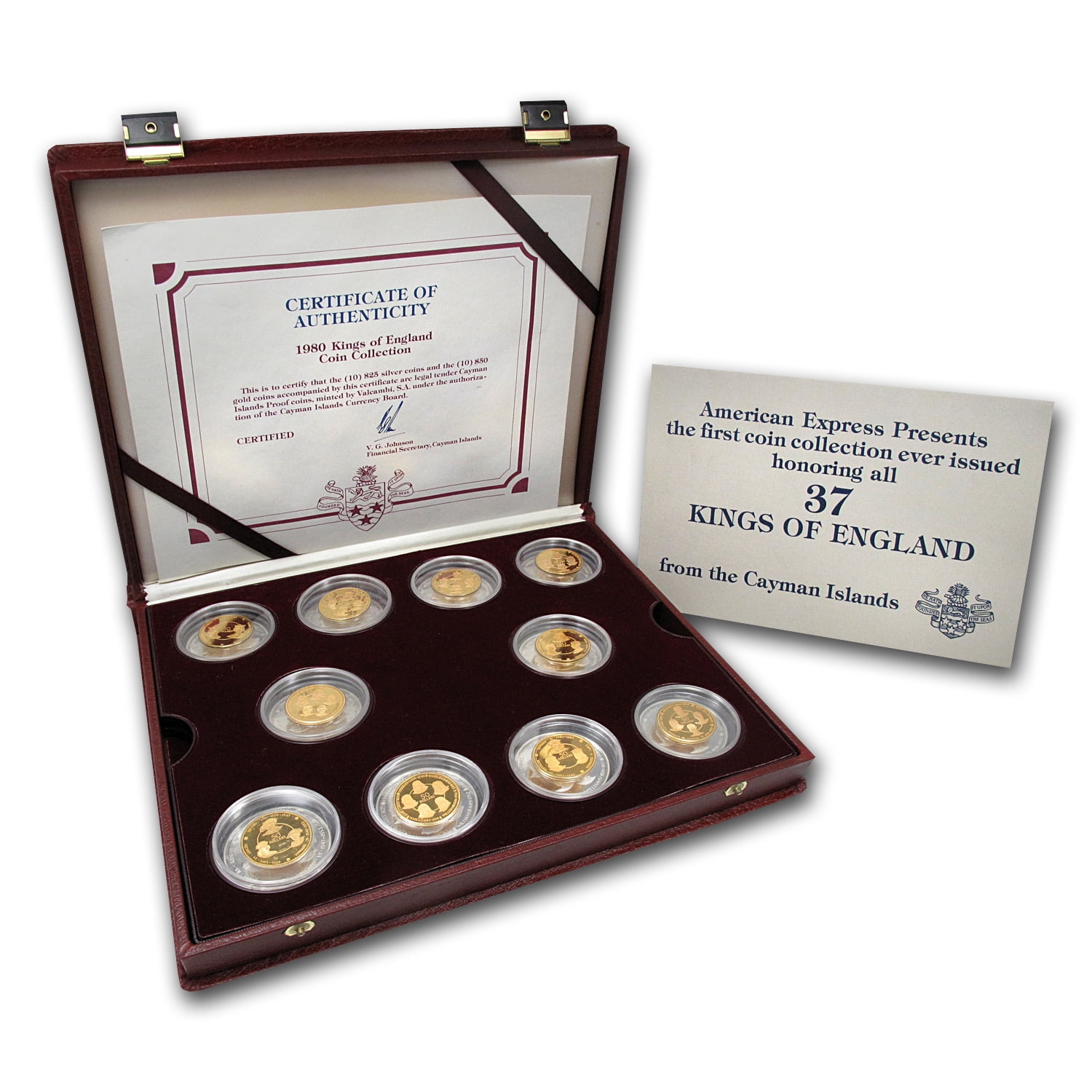 1980 Cayman Islands 20-Coin Gold/Silver Kings of England Prf Set