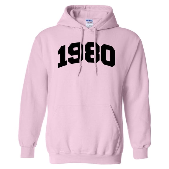 1980 College Style Hoodie Sweatshirt Unisex Medium Pink