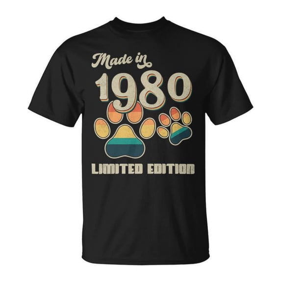 1980 Dog Paw Print Vintage T-Shirt Retro Animal Lover Graphic Tee Unisex Cotton Casual Shirt Pet Owner Gift Comfortable Everyday Wear