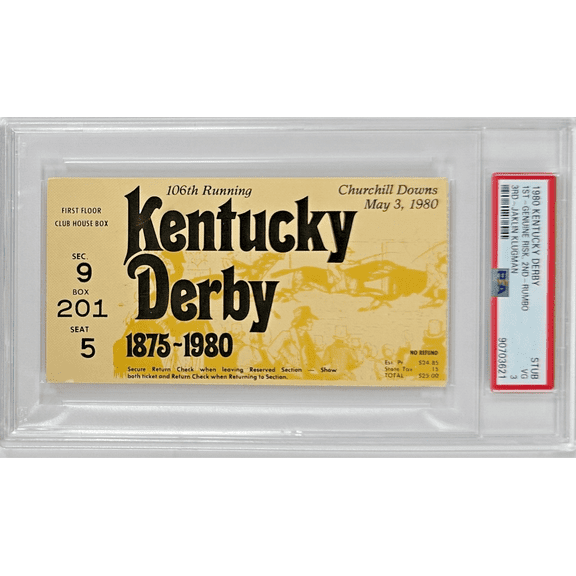1980 Kentucky Derby Slabbed PSA Ticket Stub VG 3 Derby Winner Genuine Risk