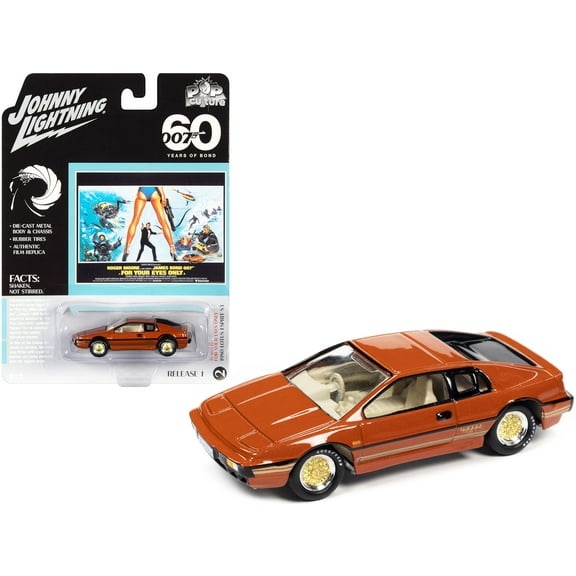 1980 Lotus Turbo Esprit S3 Orange Metallic with Stripes James Bond 007 (1981) Movie 1/64 Diecast Model Car by Johnny Lightning