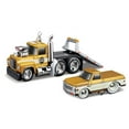 thumbnail image 1 of Diecast 1980 Mack A685ST Flatbed Truck "Madman Garage" and 1972 Chevrolet C10 Pickup Truck Gold Metallic and Beige "Muscle Transports" Series 1/64 Diecast Models by Muscle Machines, 1 of 3