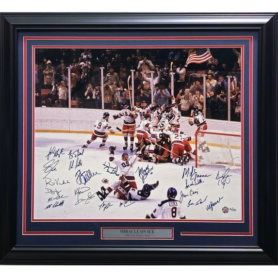 1980 USA Olympics Hockey Miracle On Ice Team Signed Autographed Framed 16x20 Photo With 21 Signatures Including Herb Brooks #191/500 JSA #YY85954