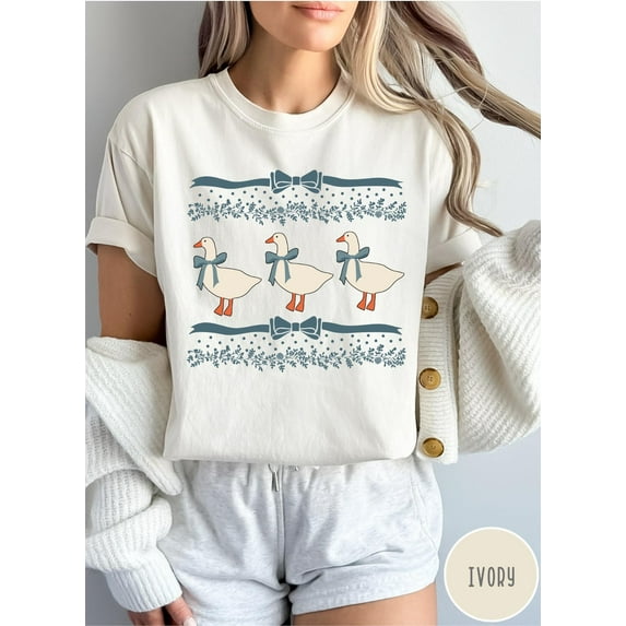 1980s Blue Ribbon Goose With Hearts Ugly Shirt, Vintage Bows and Adorable Doodle Hearts Animal Lover Shirt, Duck Shirt