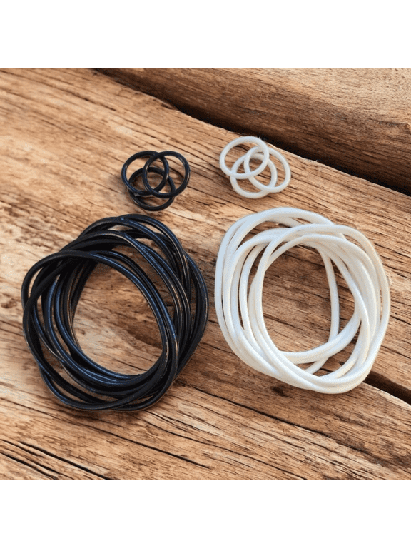 1980s Style Rubber Gummy Jelly Bracelets 16 Set with 6 Rings, Black and White (22 Pack)