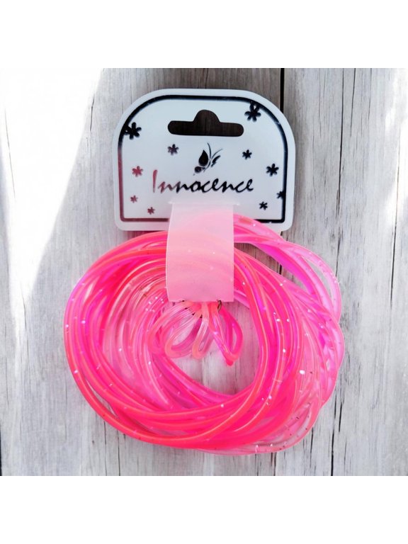 1980s Style Rubber Gummy Jelly Bracelets 16 Set with 6 Rings, Three Shades of Pink Glitter (22 Pack)