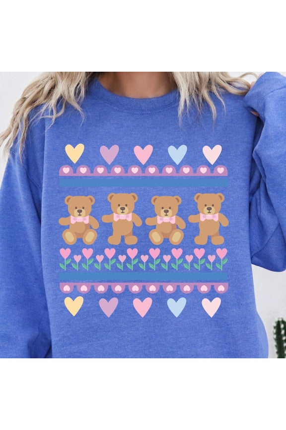 1980s Teddy Bears TShirt Original Retro Teddy Bears With Hearts Shirt Blue Ribbon Funny Re