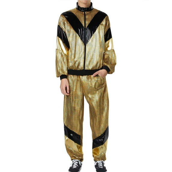 1980s Vintage Disco Track Jacket and Jogger Pants Set Retro Sportswear Outfit for Men and Women Casual Athletic Wear