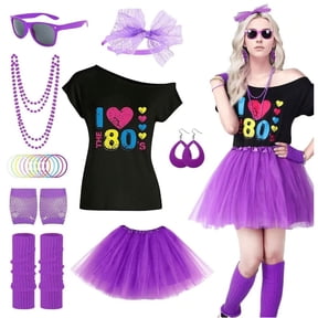 1980s Women's Kit - Retro 80s Party Outfit Including Tutu, Top & Accessories for Dress Up Events