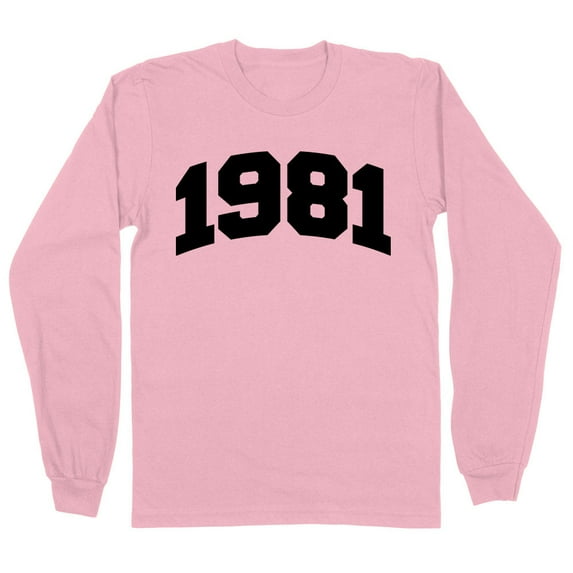 1981 College Style Long Sleeve Shirt Unisex Small Pink