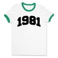 thumbnail image 1 of 1981 College Style Ringer Tee Shirt Unisex Large White/Kelly Green, 1 of 5