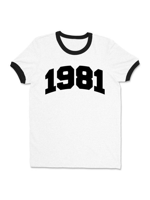 1981 College Style Ringer Tee Shirt Unisex Small White/Black