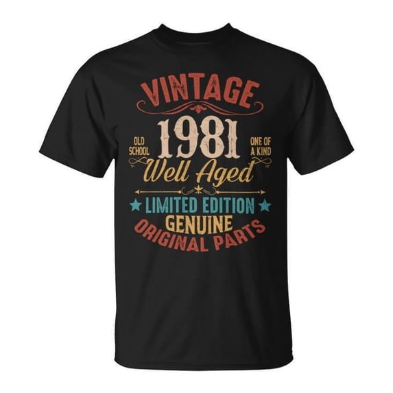 1981 Genuine Original Parts T-Shirt for Men – Vintage Retro Graphic Tee, Classic 80s Style Shirt, All Original Parts Since 1981, Funny Birth Year Apparel, Gift for Men Born in 1981