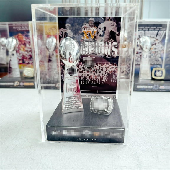 1981 Las Vegas Rai Sup Bo XV Championship Replica Trophy+ Ring with Display Case Trendy Accessory Durable Collectible Championship Gift For Christmas Halloween Gifts.
