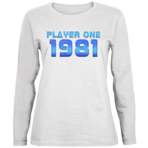 1981 Player One Birthday Ladies' Relaxed Jersey Long-Sleeve Tee White MD