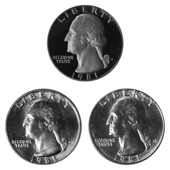 1981 Washington Quarter 25c Year Set - P, D and S Proof - 3-Coin U.S. Lot