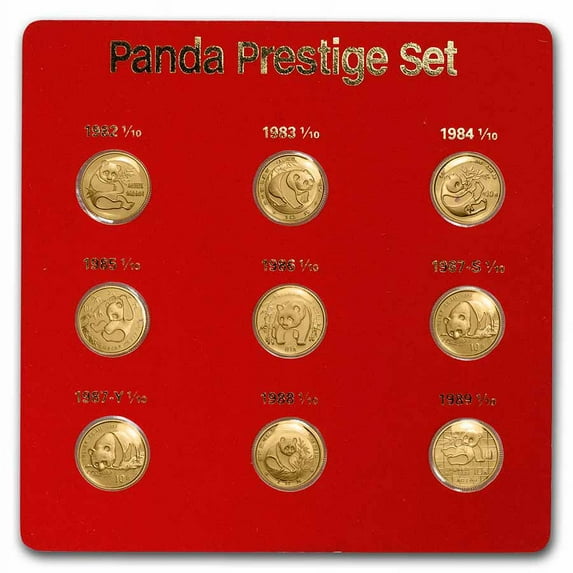 1982-1989 China 9-Coin Gold Panda Prestige Set BU