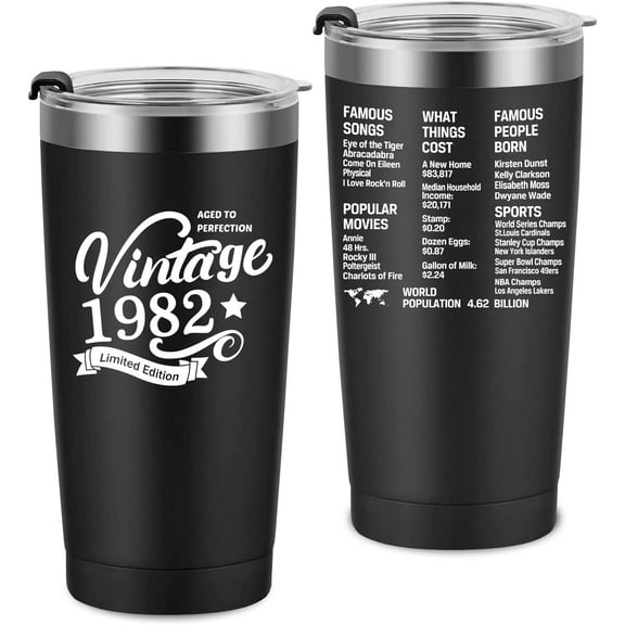 1982 40th Birthday Gift for Women and Men - 40th Gifts for Parents - 40th Class Reunion - Mom Dad Wife Husband Present - 20oz Tumbler Cup(black)