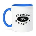 thumbnail image 1 of 3dRose, 1982 American Classic - Personalized Birth Year Birthday gift - black grunge vintage look - funny, 15oz Two-Tone Blue Mug, 1 of 7