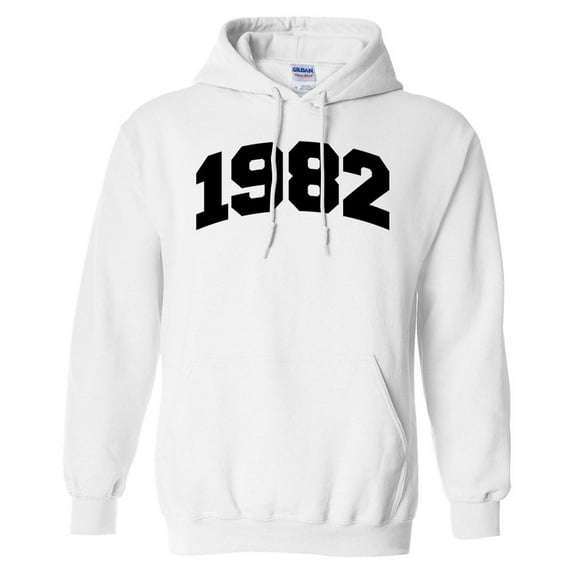 1982 College Style Hoodie Sweatshirt Unisex Large White