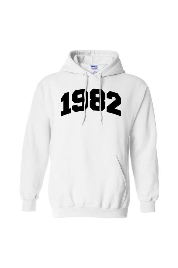 1982 College Style Hoodie Sweatshirt Unisex Large White