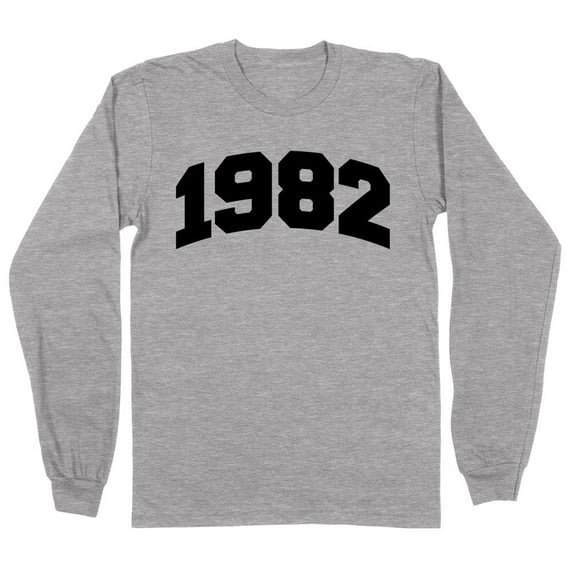 1982 College Style Long Sleeve Shirt Unisex Medium Grey