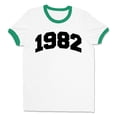 thumbnail image 1 of 1982 College Style Ringer Tee Shirt Unisex Large White/Kelly Green, 1 of 5