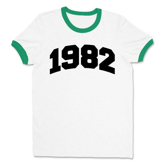 1982 College Style Ringer Tee Shirt Unisex Large White/Kelly Green