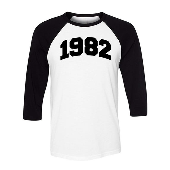 1982 College Style Three-Quarter Raglan Sleeve Baseball Shirt Unisex X-Large White/Black