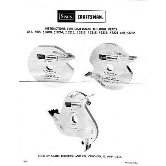 1982 Craftsman Instructions for Molding Heads Instructions REPRINT