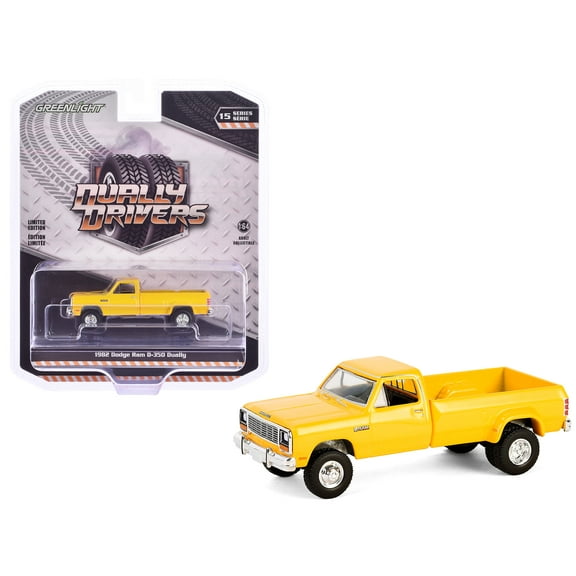 1982 Dodge Ram D-350 Dually Pickup Truck Construction Yellow "Dually Drivers" Series 15 1/64 Diecast Model Car by Greenlight
