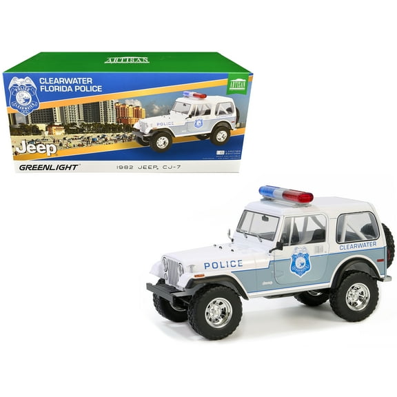 1982 Jeep CJ-7 "Clearwater, Florida Police Department" White and Light Blue 1/18 Diecast Model Cars by Greenlight