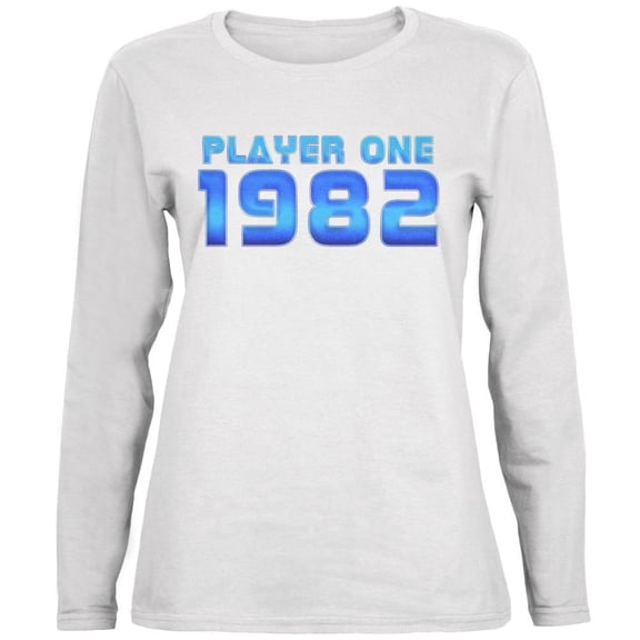 1982 Player One Birthday Ladies' Relaxed Jersey Long-Sleeve Tee White MD