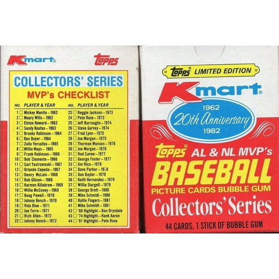 1982 Topps 20th Anniversary Kmart Complete Boxed MVP Baseball Card Set (Includes 44 Cards).
