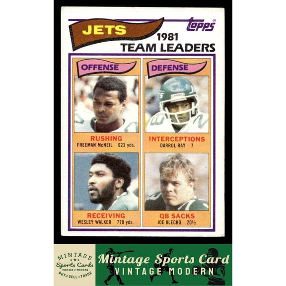 1982 Topps Freeman McNeil Darrol Ray Wesley Walker Joe Klecko New York Jets #160 Football Card