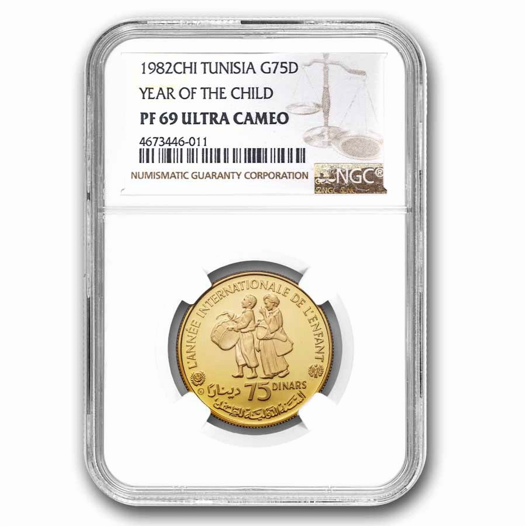 Pièce De 5 Dinars 1982 Tunisie - Année Internationale De L'Enfant - Argent Proof