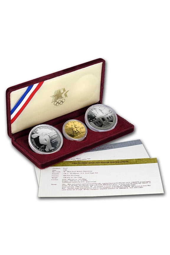1983 & 1984 3-Coin Commem Olympic Proof Set (w/Box & COA)