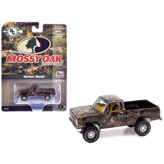 1983 Chevrolet Silverado Truck "Mossy Oak" Camouflage Livery "Big Country Collectibles" 1/64 Diecast Model Car by Auto World